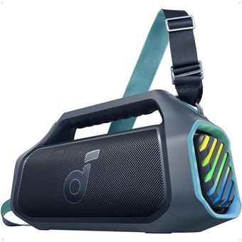 Der leistungsstarke soundcore boom 2 plus Bluetooth-Lautsprecher in Schwarz mit aktiven RGB-Lichtern.