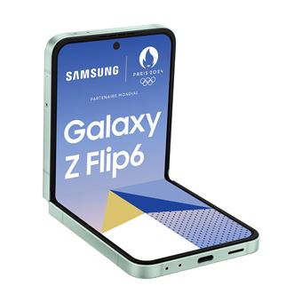 Samsung Galaxy Z Flip6 5G faltbares Premium Smartphone geöffnet mit großem Dynamic AMOLED Display und modernem Klappdesign auf neutralem Hintergrund