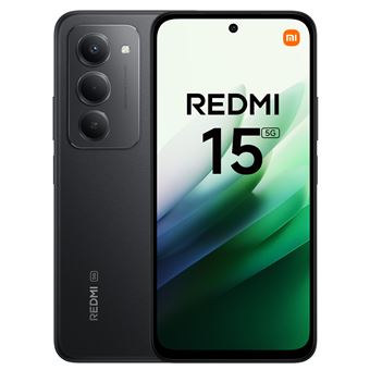 Xiaomi Redmi 15 256 GB Midnight Black 6,9” 5G - Vorderansicht des Smartphones. Detaillierte Beschreibung des Designs und der Bildschirmgröße.