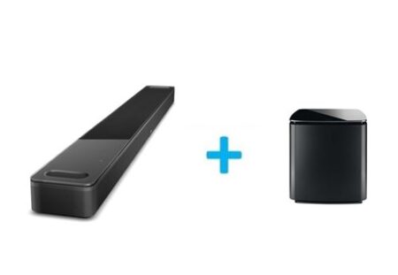 Bose Smart Ultra dolby atmos soundbar kombiniert mit einem kabellosen Bass Module für tiefen Sound.