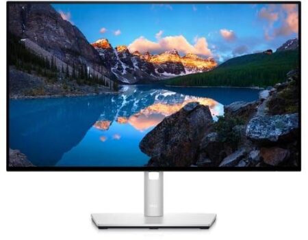 Ein silberner Dell UltraSharp U2422H profi monitor 24 zoll dell auf einem Schreibtisch.