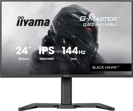 Iiyama G-Master GB2441HSU-B1 gaming monitor 144 hz auf einem Schreibtisch.