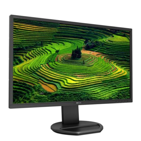 Ein schwarzer philips b line 221b8ljeb Monitor mit verstellbarem Standfuß für das Büro.
