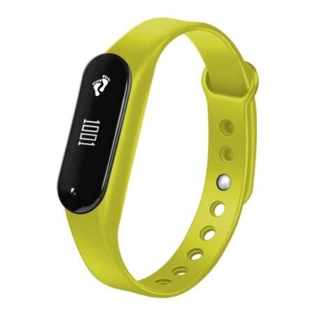 Das sportliche grüne yonis fitness armband mit aktivem Touchscreen zeigt den aktuellen Pulswert an.