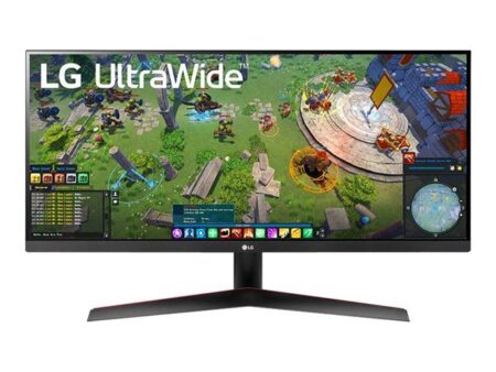 Ein schwarzer LG 29WP60G-B monitor für das homeoffice zeigt eine breite Ansicht von Büroanwendungen auf einem Tisch.