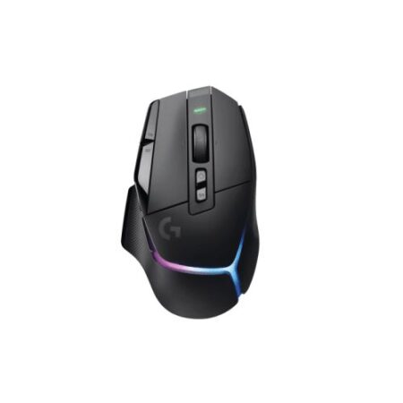 Logitech G502 X PLUS kabellose optische Gaming-Maus mit 11 Tasten und USB-Empfänger auf einem Gaming-Setup-Schreibtisch