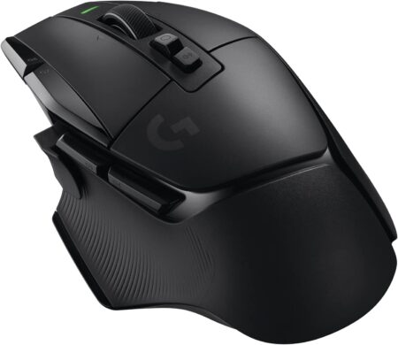 Logitech G502 X LIGHTSPEED kabellose optische Gaming-Maus mit 8 Tasten und USB-Empfänger auf einem Gaming-Schreibtisch