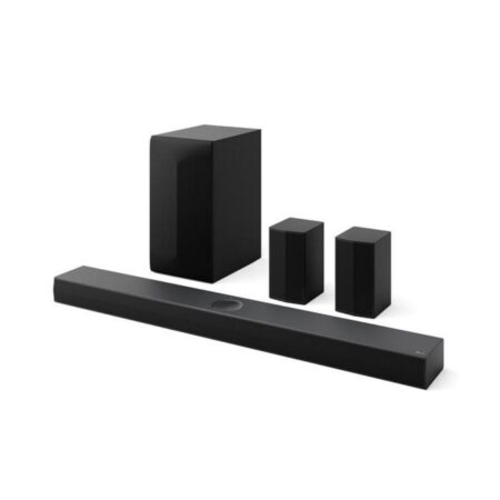 Lg s70tr dolby atmos 5.1 soundbar 500w kraftvoll mit Subwoofer und Rear Lautsprechern im modernen Wohnzimmer Heimkino Setup