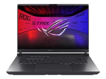 Ein leistungsstarker ASUS ROG Strix G16 gaming pc Laptop mit beleuchteter Tastatur und Intel Core Ultra 9 Logo.