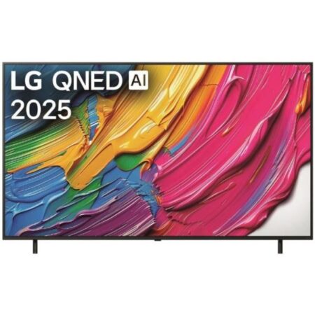 Großer LG 75QNED80A6A qned ai 4k smart tv mit leuchtenden Farben auf dem Display.