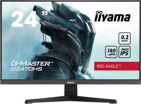 Ein mattschwarzer iiyama g-master g2470hs-b1 Gaming-Monitor auf einem stabilen Standfuß.