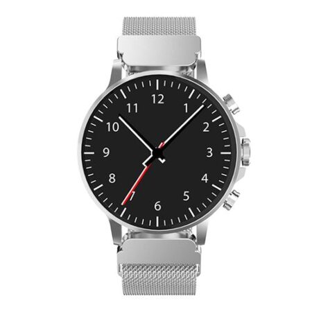 Das silberne bigben armband aus feinem Milanaise-Edelstahl liegt flach auf einer glatten Oberfläche.