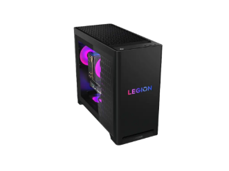 Ein leistungsstarker Lenovo Legion Tower 5 Gen 10 gaming pc in Eclipse Black mit AMD Ryzen 9 und RTX 5070 Ti.