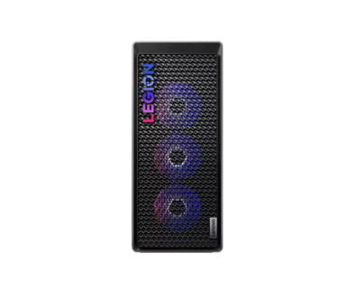 Der kompakte Lenovo Legion Tower 7i Gen 10 gaming pc in Storm Grey mit RTX 5080 Grafikkarte.