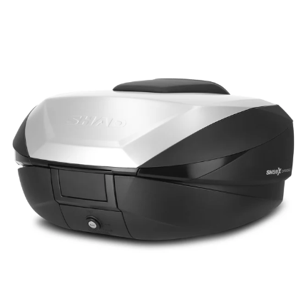 Schwarzer motorrad topcase koffer SHAD SH59X mit erweiterbarem Volumen für Touring und tägliche Motorradfahrten