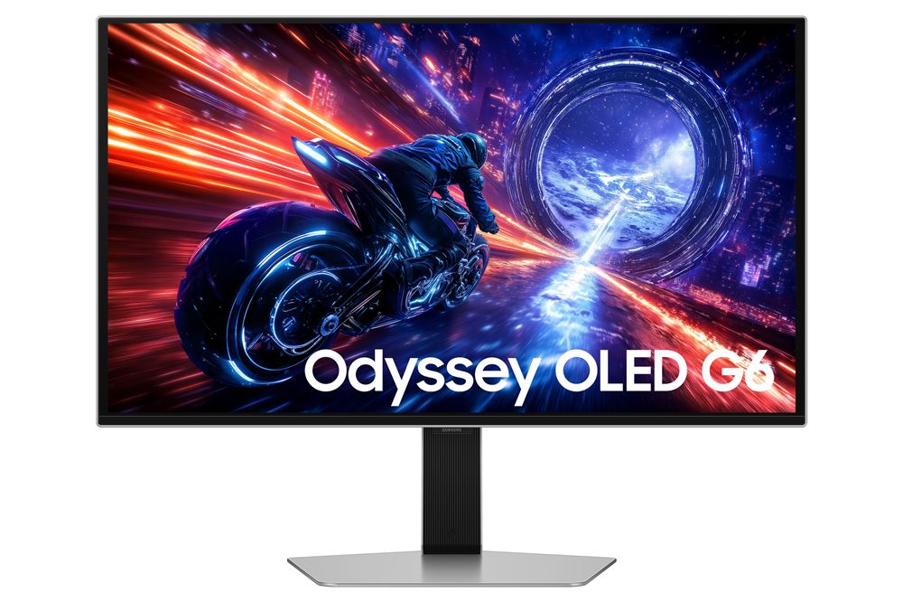 Der samsung odyssey g6 Gaming Monitor in Silber zeigt eine flüssige Rennszene.
