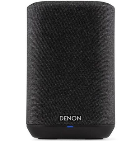 Kompakter kabelloser lautsprecher denon home 150 schwarz auf einem modernen Tisch mit minimalistischem Design und hochwertiger Oberfläche