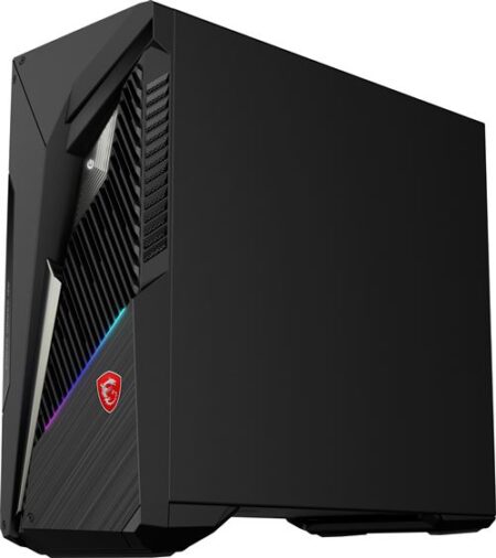 Ein schwarzer MSI Mag Infinite S3 gaming pc mit RGB-Beleuchtung an der Front und leistungsstarker Hardware.