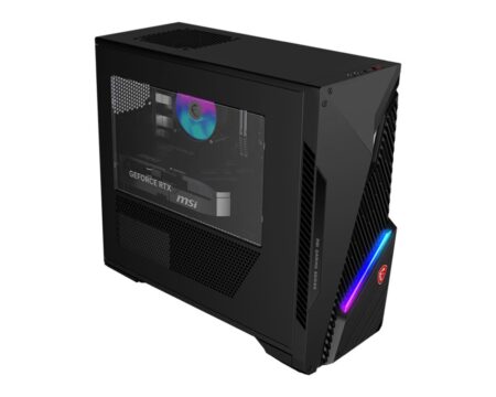 Ein schwarzer MSI Mag Infinite S3 gaming pc mit beleuchteter Front und leistungsstarkem Intel i7 Prozessor.Ein schwarzer MSI Mag Infinite S3 gaming pc mit beleuchteter Front und leistungsstarkem Intel i7 Prozessor.