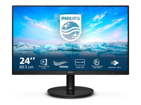 Ein schwarzer philips v-line 241v8lab Monitor zeigt eine klare Desktop-Oberfläche in Full HD.