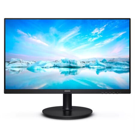 Ein schwarzer philips v-line 271v8lab Monitor zeigt eine kontrastreiche Grafik auf 27 Zoll.