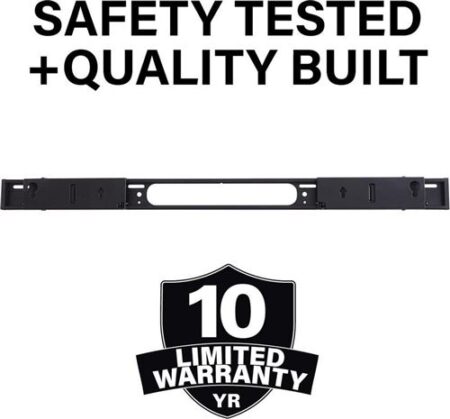 Der sanus wssawm1-b1 ausziehbarer wandhalter schwarz montiert an einer Wand mit einer Sonos Arc Soundbar.