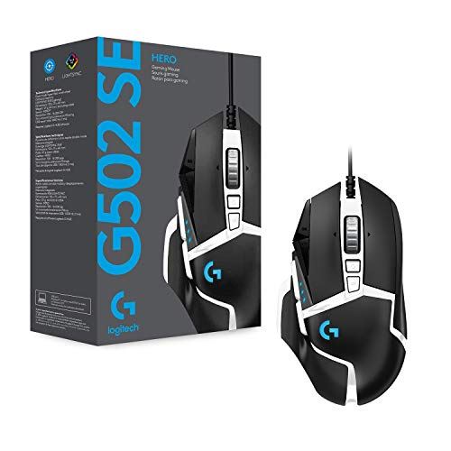 Logitech G502 Hero SE Gaming-Maus in Schwarz mit RGB-Beleuchtung und ergonomischem Design auf einem Gaming-Schreibtisch