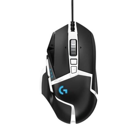 Logitech G502 HERO SE kabelgebundene Gaming-Maus in Schwarz mit RGB-Beleuchtung und HERO-Sensor auf einem Gaming-Schreibtisch