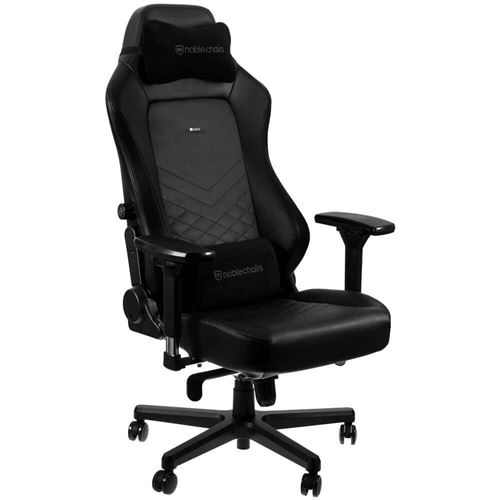 Ein hochwertiger noblechairs hero gaming-stuhl schwarz in einem modernen Gaming-Zimmer.