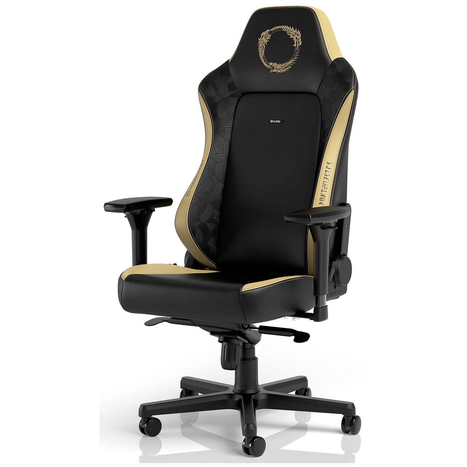 Der noblechairs hero gaming-stuhl the elder scrolls online in einer detailreichen Ansicht in einem modernen Gaming-Zimmer.
