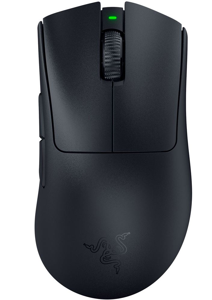 Kabellose Gaming-Maus Razer DeathAdder V3 Pro Schwarz auf Gaming-Schreibtisch für präzises Spielen und ergonomische Kontrolle.