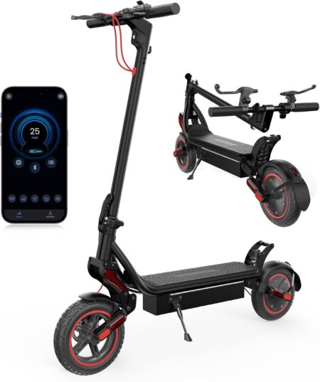 Erwachsener fährt iscooter w8 elektroroller erwachsene auf Stadtweg mit faltbarem Design, LCD Display und rutschfesten Offroad Reifen sichtbar.