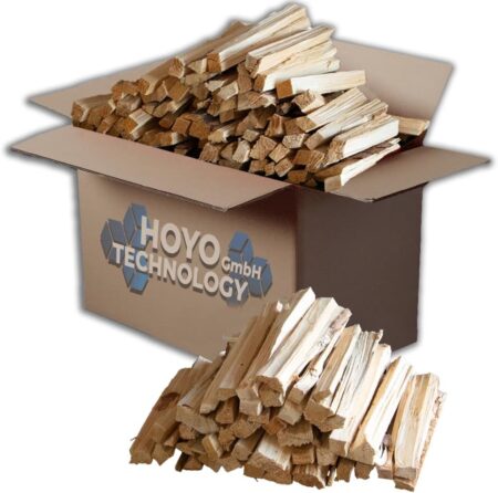 31,5 kg Kiefer Anzündholz von Hoyo Technology GmbH für schnelles Entzünden von Kamin, Ofen und Grill mit natürlichem Brennholz.