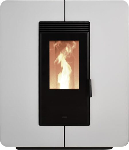 KLOVER Astra Multi-Air Glass Pelletofen in Weiß mit großer Glasfront und moderner Wärmeverteilung für Wohnräume.