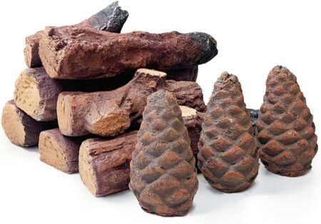 Dekorative bioethanol kamin keramik holzscheite set aus 10 Keramik Holzscheiten für realistische Kaminoptik im Innen- und Außenbereich.
