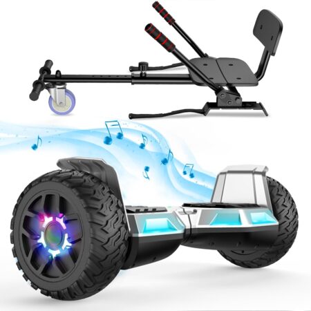 Sisigad Hoverboard Offroad 8,5 Zoll mit Go-Kart-Aufsatz und Bluetooth, robustes All-Terrain Hoverboard für Kinder und Erwachsene auf unebenem Gelände