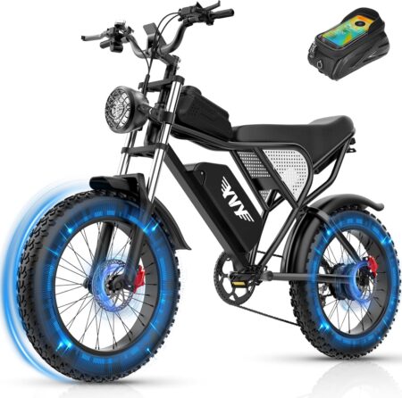 YVY elektro fahrrad Fatbike mit Doppel-Federung, LCD Display und breiten Reifen für Gelände und lange Reichweite