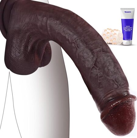 Realistischer dildo mit saugnapf 28,5 cm in brauner Farbe auf glatter Oberfläche für stabile und realistische Anwendung im privaten Bereich.