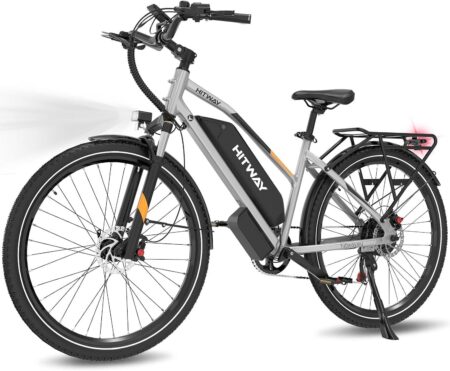 HITWAY City E-Bike mit 28-Zoll-Rädern, herausnehmbarem 768-Wh-Akku und komfortabler Ausstattung für Stadt- und Trekkingfahrten.