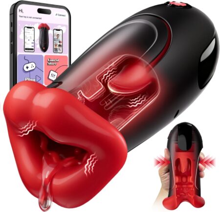 App gesteuerter masturbator für männer in schwarzem Design mit realistischer Struktur und App-Steuerung für intensive Vibrationsmodi.