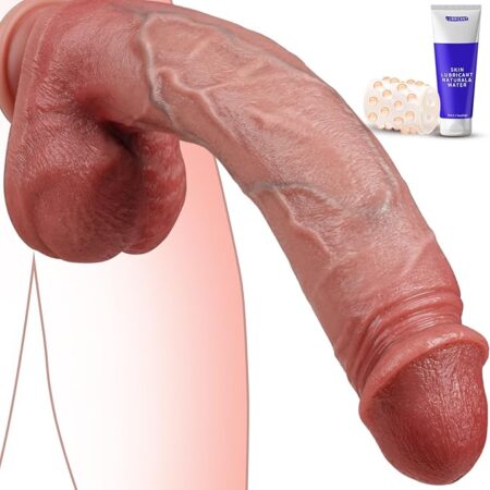Fleischfarbener realistischer dildo mit saugnapf 28,5 cm aus Silikon auf glatter Oberfläche für stabile und realistische Anwendung im privaten Bereich.