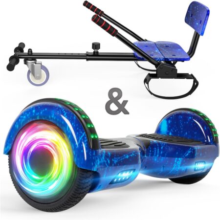 Sisigad Hoverboard Go-Kart mit Sitzaufsatz 6,5 Zoll in Blau mit Bluetooth und selbstbalancierender Technologie, Hoverboard für Kinder und Jugendliche