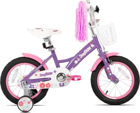 JOYSTAR Little Violet 14 zoll kinderfahrrad mädchen in lila mit Stützrädern und Korb für Kinder von 3 bis 5 Jahren.