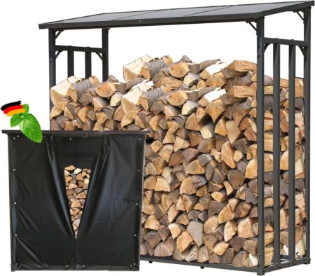 QUICK STAR Brennholzregal 143x70x145 cm mit Wetterschutz zur sicheren und trockenen Lagerung von Kaminholz im Außenbereich im Garten oder auf der Terrasse.QUICK STAR Brennholzregal 143x70x145 cm mit Wetterschutz zur sicheren und trockenen Lagerung von Kaminholz im Außenbereich im Garten oder auf der Terrasse.