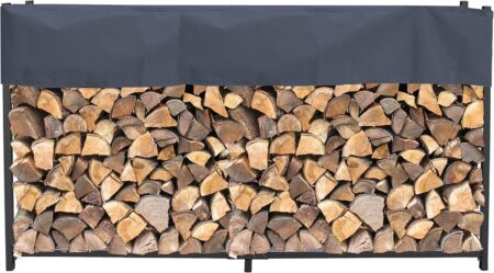QUICK STAR Metall Kaminholzregal 200x25x115 cm mit Abdeckung in Anthrazit zur sicheren und trockenen Lagerung von Brennholz im Außenbereich.