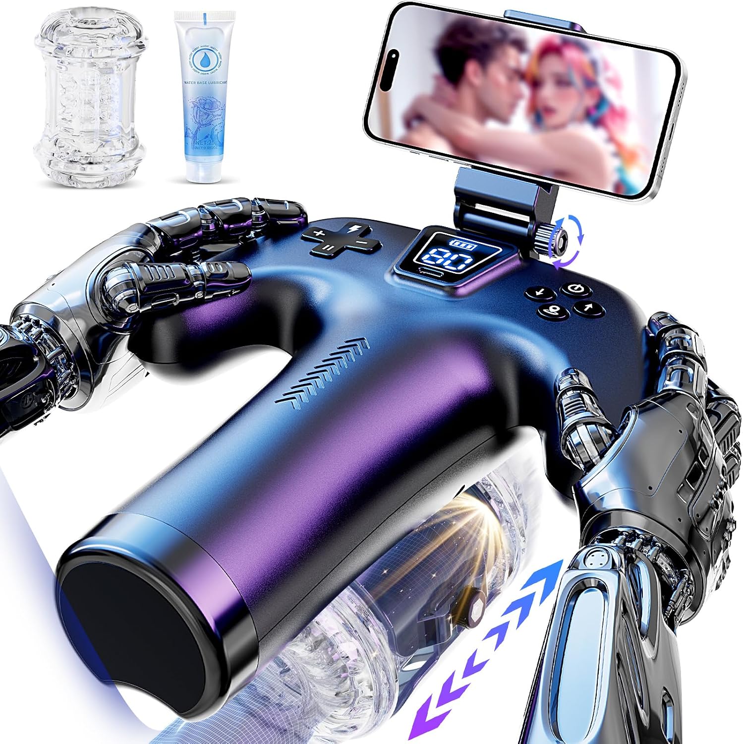 Männer masturbator mit app steuerung in schwarzem Design mit realistischer Struktur, Handyhalterung und 5 Bewegungsmodi für intensive Nutzung.