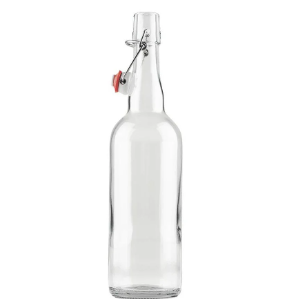 12 transparente glasflaschen mit bügelverschluss und 750 ml Fassungsvermögen für Bier und andere Getränke.