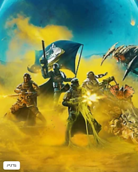 Helldivers 2 PS5 zeigt Soldaten im Kampf gegen außerirdische Gegner während einer intensiven Koop-Mission.