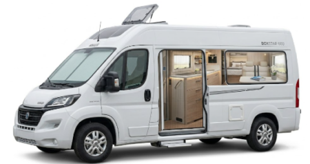 Der Knaus Boxstar 600 2026 kompakter Campervan steht modern auf einem Campingplatz und zeigt sein kompaktes Design für Reisen und Abenteuer.