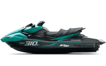 Kawasaki Ultra 310LX 2026 Luxus-Jetski auf offenem Wasser mit Premium-Sitz, leistungsstarkem Kompressormotor und hochwertiger Ausstattung.
